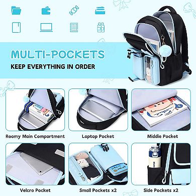 Cute Bow School Backpack For Girls Teens Elementary Middle High Students Spacious Durable