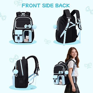 Cute Bow School Backpack For Girls Teens Elementary Middle High Students Spacious Durable