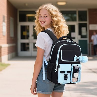 Cute Bow School Backpack For Girls Teens Elementary Middle High Students Spacious Durable