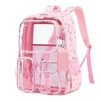 Heavy Duty Semi Clear School Backpack With Retractable Badge Holder Comfortable Straps