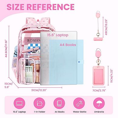 Heavy Duty Semi Clear School Backpack With Retractable Badge Holder Comfortable Straps