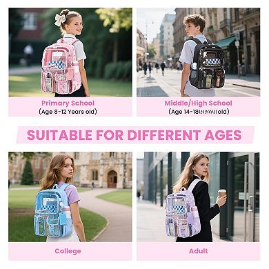 Heavy Duty Semi Clear School Backpack With Retractable Badge Holder Comfortable Straps