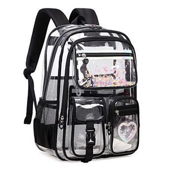 Clear Pink Sequined Girly Clear Backpack Stadium School Travel Organizer