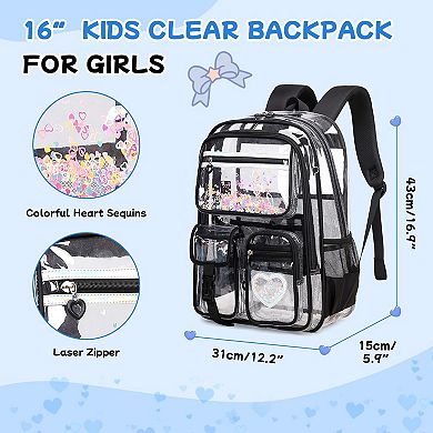 Clear Pink Sequined Girly Clear Backpack Stadium School Travel Organizer