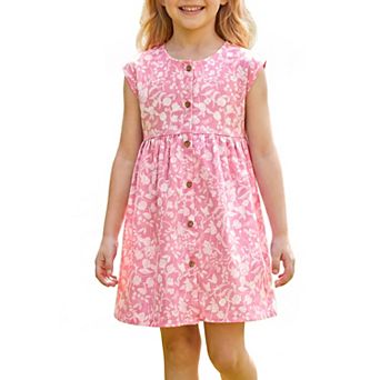 Girls 5-12 Summer Floral Dress Cotton Cap Sleeve Button Up Sundress