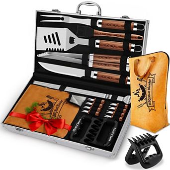 21 pc Stainless Steel BBQ Tool Set with Meat Blanket & Aluminum Case, Grilling Gift for Men