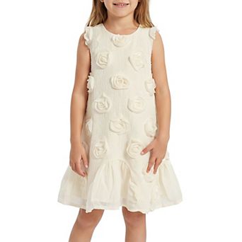Girls 5-12 Dress with 3D Flower Sleeveless Ruffle Hem Tulle Dresses Summer Casual Kids Sundress