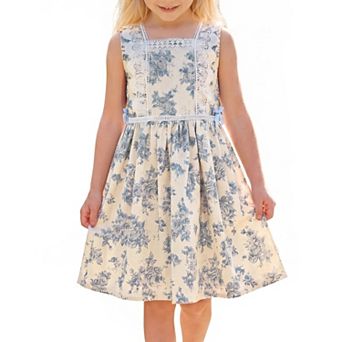 Girls 5-12 Sleeveless Cotton Dress for Girls Summer Square Neck Princess Dress with Lace Strap