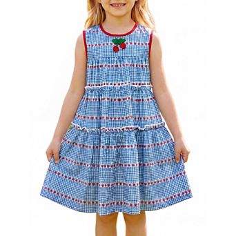 Girls 5-12 Gingham Girls Dress Cotton Sleeveless Color Block Summer Sundress with Lettuce Trim