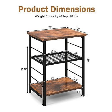 Costway 2 PCS 3-Tier Side End Table with Adjustable Mesh Shelf Narrow Nightstand