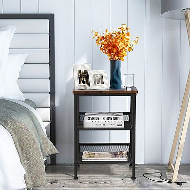 Costway 3-Tier End Side Table Nightstand W/2 Adjustable Shelves