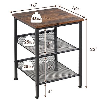 Costway 3-Tier End Side Table Nightstand W/2 Adjustable Shelves