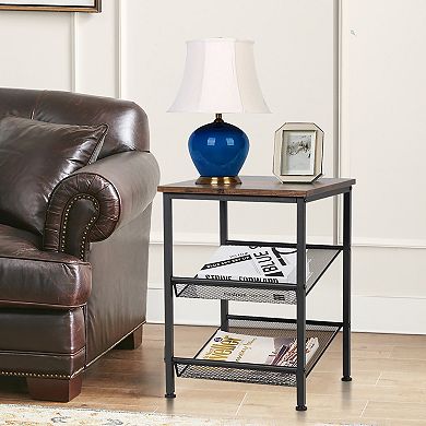 Costway 3-Tier End Side Table Nightstand W/2 Adjustable Shelves
