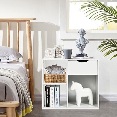 Costway 3-tier Side Table W/Storage Shelf&Drawer Space-saving Nightstand