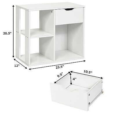 Costway 3-tier Side Table W/Storage Shelf&Drawer Space-saving Nightstand