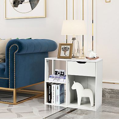 Costway 3-tier Side Table W/Storage Shelf&Drawer Space-saving Nightstand