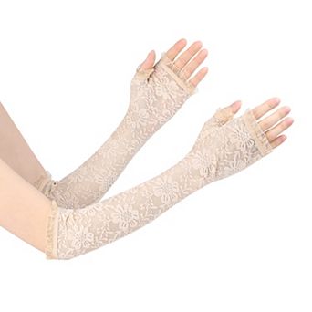 Thin Lace Arm Sleeves Outdoor Semi Sheer Cooling Thumbhole Gloves for Women