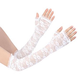 Thin Lace Arm Sleeves Outdoor Semi Sheer Cooling Thumbhole Gloves for Women