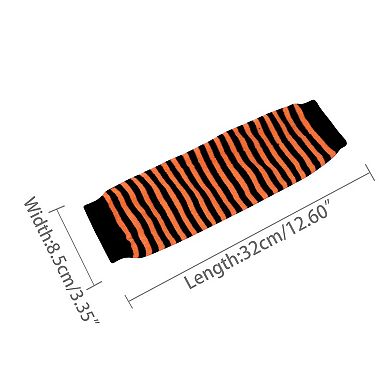 Women Winter Stripe Pattern Elbow Length Arm Warmers Long Gloves