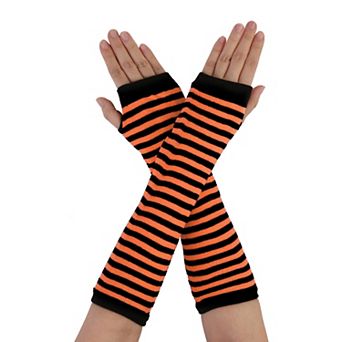 Women Winter Stripe Pattern Elbow Length Arm Warmers Long Gloves