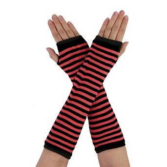 Women Winter Stripe Pattern Elbow Length Arm Warmers Long Gloves