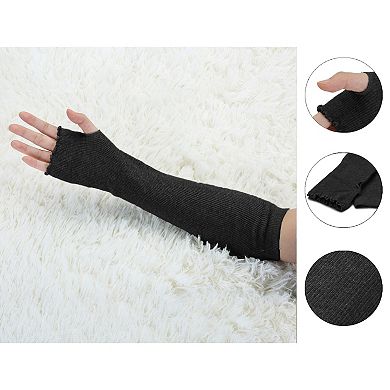 Women Elbow Length Stretchy Thumbhole Arm Warmer Ruffles Fingerless Long Gloves