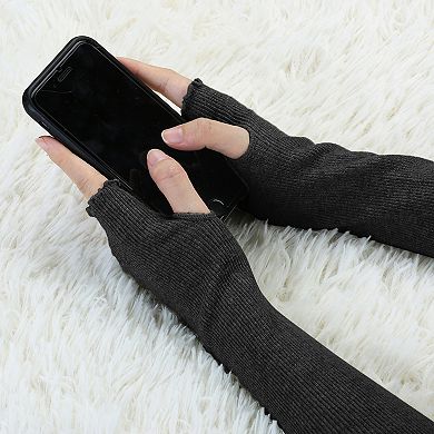 Women Elbow Length Stretchy Thumbhole Arm Warmer Ruffles Fingerless Long Gloves