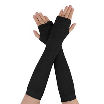 Women Elbow Length Stretchy Thumbhole Arm Warmer Ruffles Fingerless Long Gloves