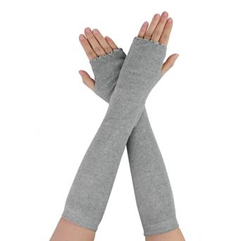 Women Elbow Length Stretchy Thumbhole Arm Warmer Ruffles Fingerless Long Gloves