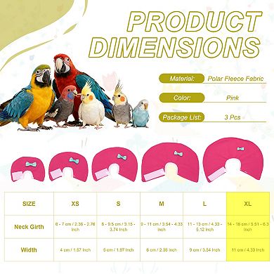 3Pcs Bird Collars, Bird Cone Collar Protective Recovery Cones, Adjustable Anti-Bite Neck Protector