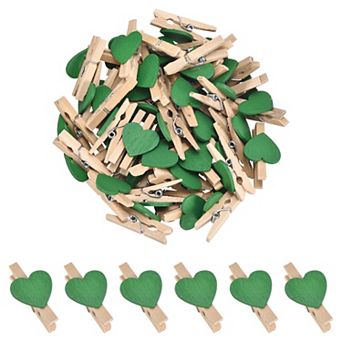 50 pc 1.2" Heart Photo Clips, Wooden Clothespins for Hanging Memo Card Pictures DIY Crafts