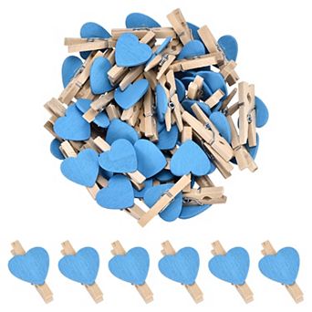 50 pc 1.2" Heart Photo Clips, Wooden Clothespins for Hanging Memo Card Pictures DIY Crafts