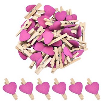 50 pc 1.2" Heart Photo Clips, Wooden Clothespins for Hanging Memo Card Pictures DIY Crafts