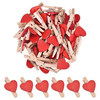 50 pc 1.2" Heart Photo Clips, Wooden Clothespins for Hanging Memo Card Pictures DIY Crafts