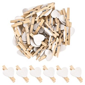 50 pc 1.2" Heart Photo Clips, Wooden Clothespins for Hanging Memo Card Pictures DIY Crafts