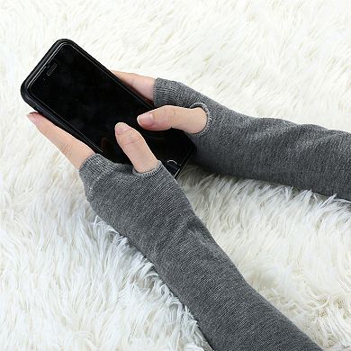 Women Thumbhole Elbow Length Fingerless Arm Warmers Gloves