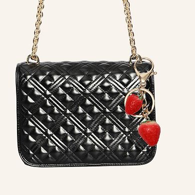 1Pc Fashionable Strawberry Handbag Charm Gold Tone Red