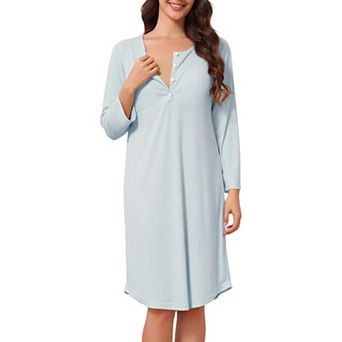 Women's Maternity Nightgown Long Sleeves Breastfeeding Nursing Dress Sleepwear Night Dress