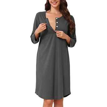 Women's Maternity Nightgown Long Sleeves Breastfeeding Nursing Dress Sleepwear Night Dress