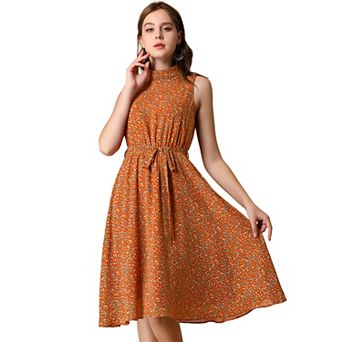 Women's Casual Flowy Sundress Halter Neck Sleeveless Floral Dress