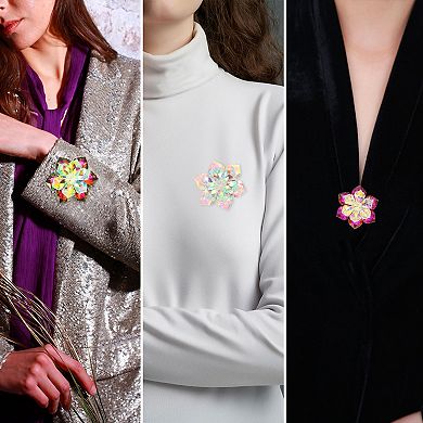 1Pc Fashion Crystal Flower Snowflake Brooch Pin Lapel Pins
