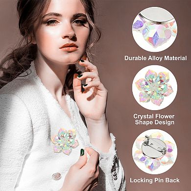 1Pc Fashion Crystal Flower Snowflake Brooch Pin Lapel Pins