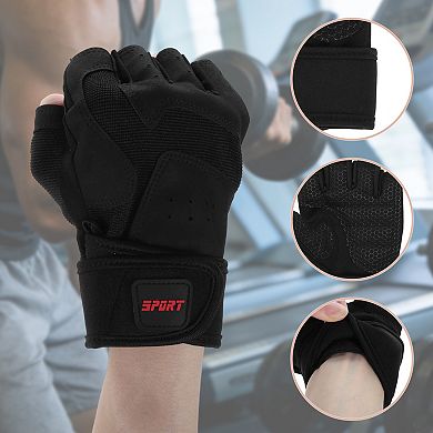 1Pair Durable Extended Wristband Half-finger Strength Training Sport Gloves