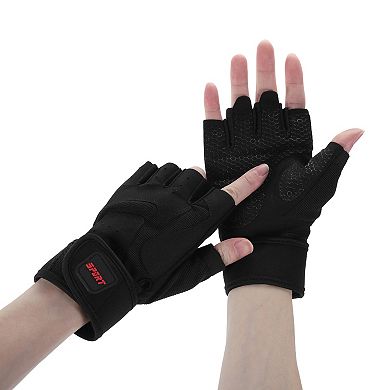 1Pair Durable Extended Wristband Half-finger Strength Training Sport Gloves