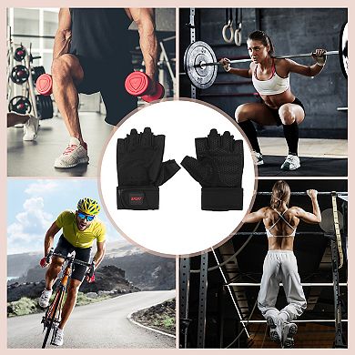 1Pair Durable Extended Wristband Half-finger Strength Training Sport Gloves