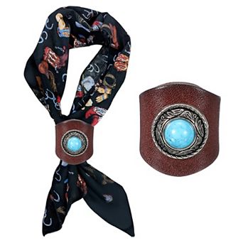 1 pc Men Square Handmade Leather Texture Gem Scarf Slide Ring for Men