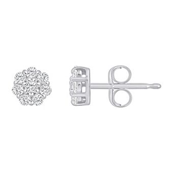 Celebration Gems Plated Sterling Silver 1/4 Carat T.W. Lab-Grown Diamond Cluster Stud Earrings