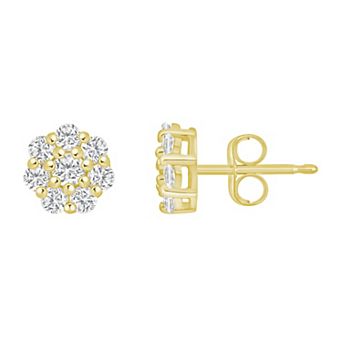 Celebration Gems Plated Sterling Silver 1/2 Carat T.W. Lab-Grown Diamond Cluster Stud Earrings