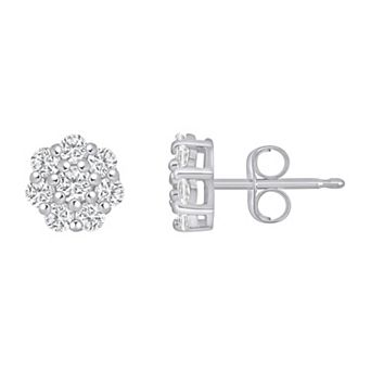 Celebration Gems Plated Sterling Silver 1/2 Carat T.W. Lab-Grown Diamond Cluster Stud Earrings