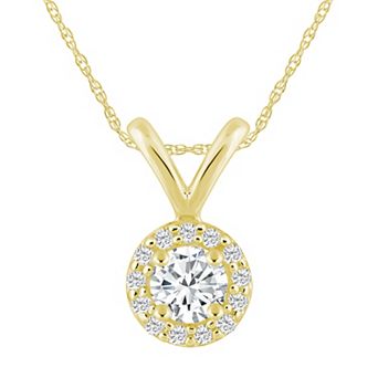 Celebration Gems Plated Sterling Silver 1/4 Carat T.W. Lab-Grown Diamond Halo Pendant Necklace